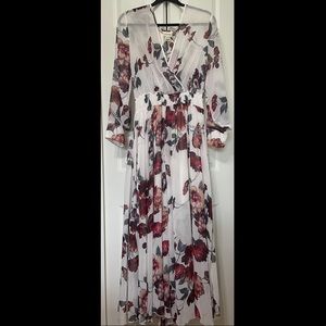 Long Sleeve White Floral Maxi Dress